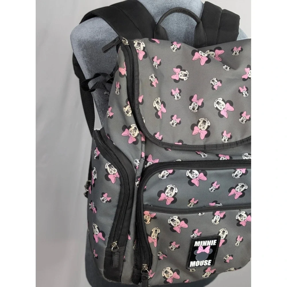 Disney Minnie Mouse Backpack Gray Pink Bow School Travel Book Bag 12x17 Kids
